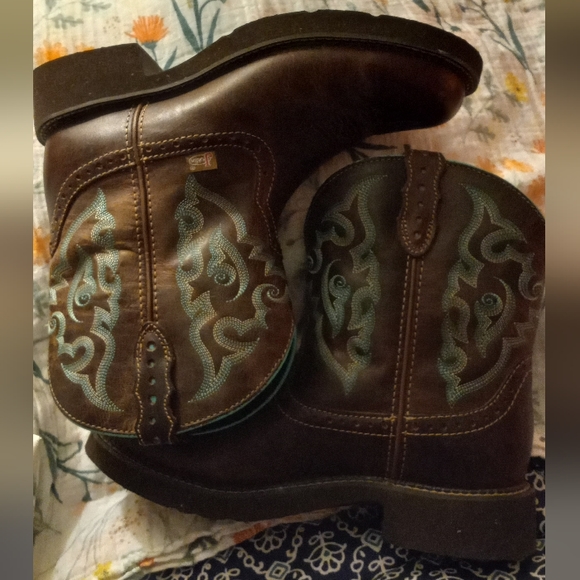 Justin boots, size 10B, brown and turquoise - Picture 4 of 7